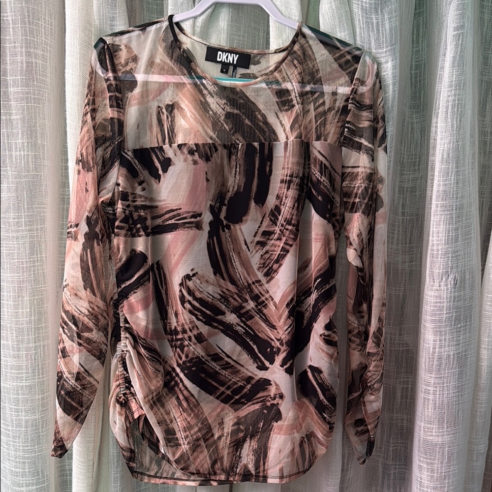 DKNY Women's Pink and Black Sheer Top